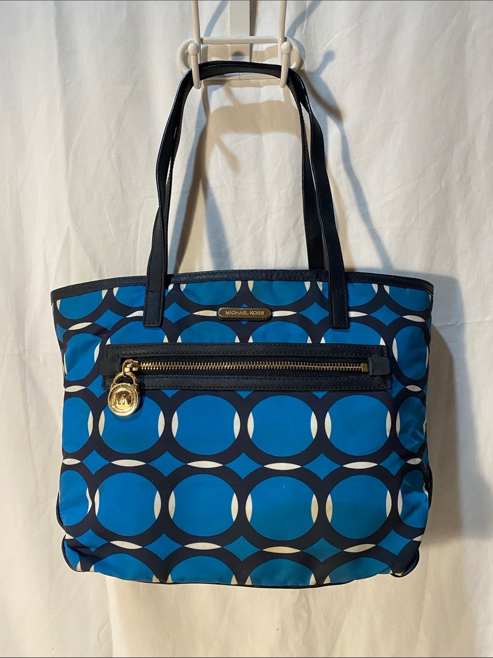 Michael Kors Kempton Blue & Navy Geometric Circle-Print Nylon Tote